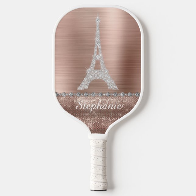 Palas De Pickleball Rosa de oro personalizado de la esparkle de diaman (Anverso)