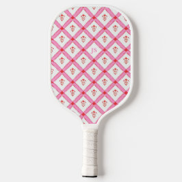 Palas De Pickleball Rosa femenino y patrón rojo con iniciales
