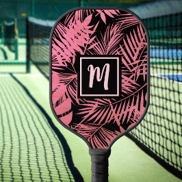 Palas De Pickleball Rosa Monograma Tropical Hoja de Palma Rosa Negrita