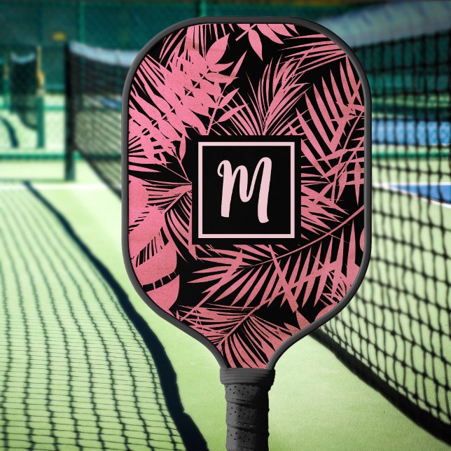 Palas De Pickleball Rosa Monograma Tropical Hoja de Palma Rosa Negrita (Subido por el creador)