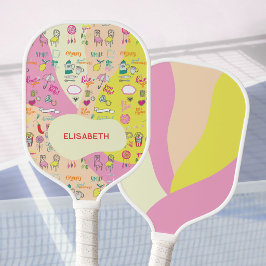 Palas De Pickleball Rosa Pastel Femenino Kawaii Doodle