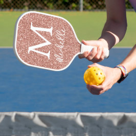 Palas De Pickleball Rosa Purpurina de imitación de oro Monograma Nombr