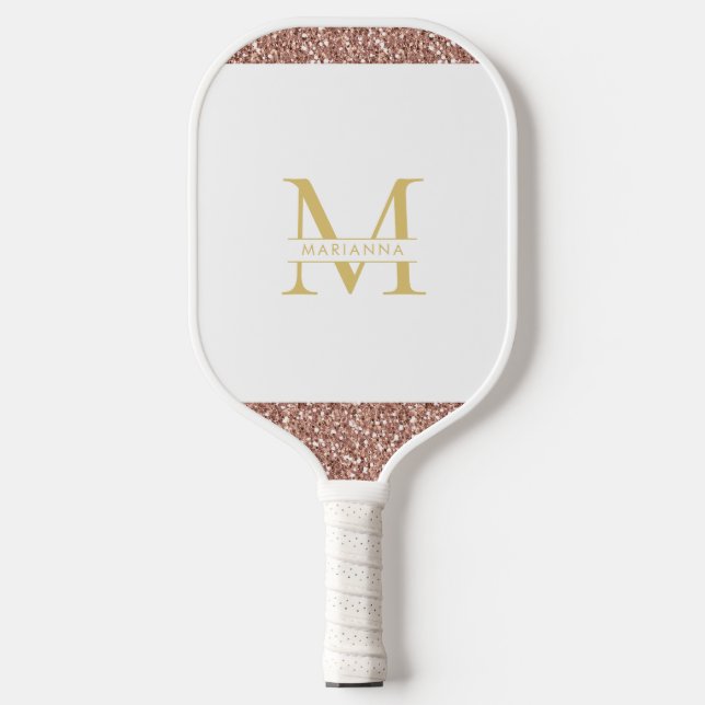 Palas De Pickleball Rosa Purpurina rosa dorado Personalizado elegante  (Anverso)
