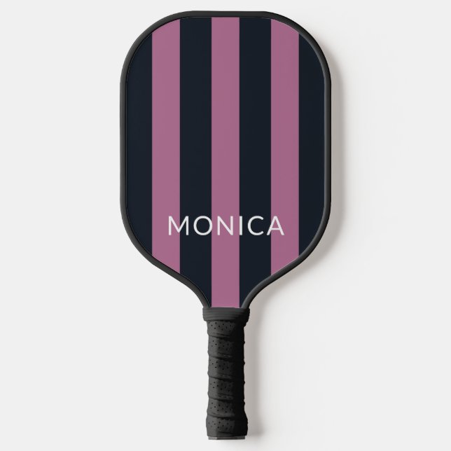 Palas De Pickleball rosa rayado | nombre personalizado de marina (Anverso)