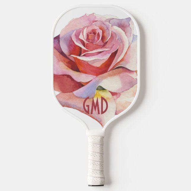 Palas De Pickleball Rosa rosa simple con firma en flor (Anverso)