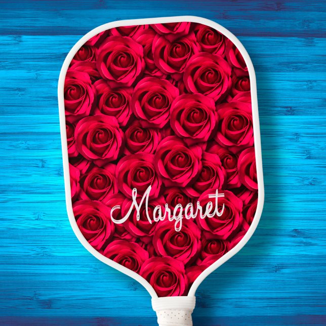 Palas De Pickleball Rosa Roses Roses Roses Elegante Script Floral Nomb (Subido por el creador)