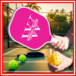 Palas De Pickleball Rosa y blanco | Monograma de nombre de familia sim