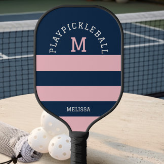 Palas De Pickleball Rosas Modernas Rayas Costeras de Verano Monograma