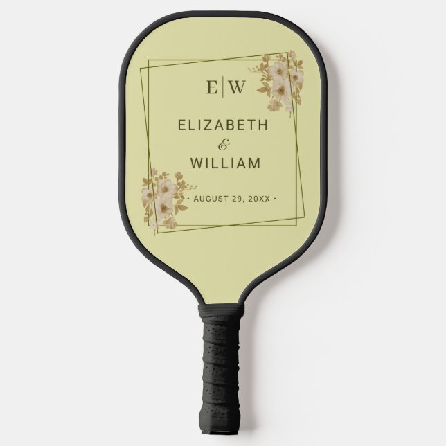 Palas De Pickleball Rose Frame – Monogram Celestial Yellow Wedding (Reverso )