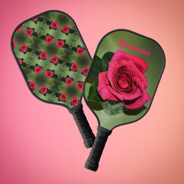 Palas De Pickleball Roses rojos clásicos sobre floral verde personaliz (Subido por el creador)