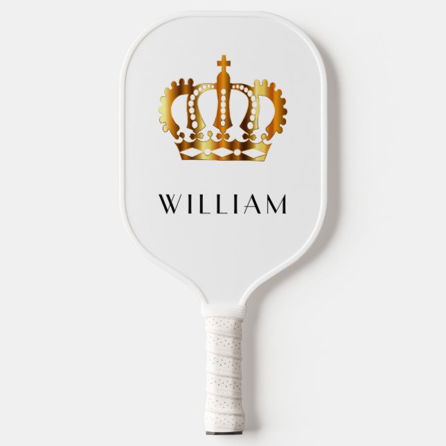 Palas De Pickleball Royal Faux Gold Crown White Nombre personalizado (Anverso)