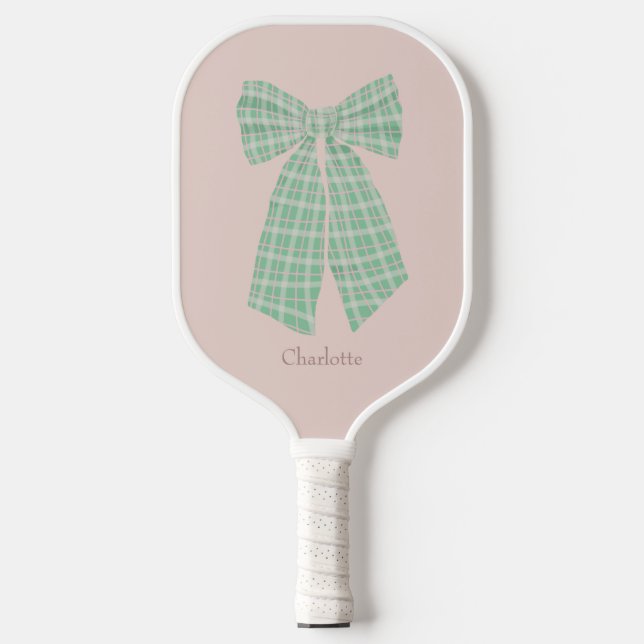 Palas De Pickleball Rubor Gingham Romantic Coquette Bow personalizado (Anverso)