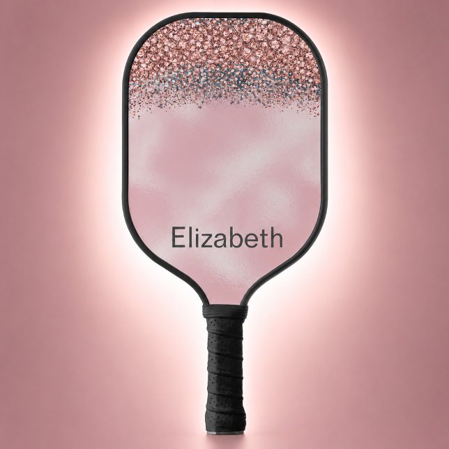Palas De Pickleball Rubor Rosa Personalizado con Joyas (Glam pink faux jeweled flat design patterned personalized pickleball paddle for women)