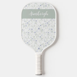 Palas De Pickleball Sage Blue Watercolor Wildflower Monogram Name