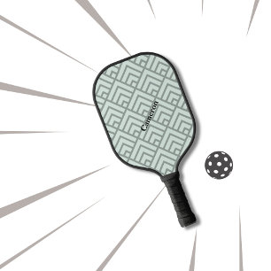 Palas De Pickleball Sage Green Geometric Pattern Monograma moderno
