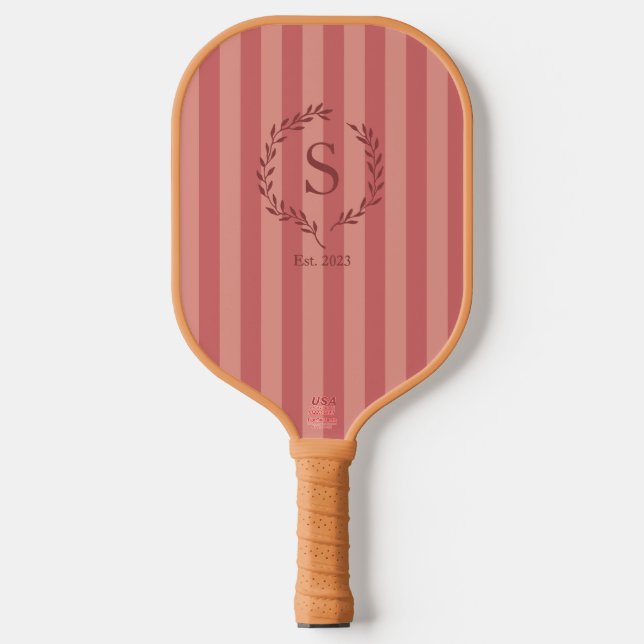 Palas De Pickleball Salmon Stripes Monogram Est Year Preppy Pickleball (Anverso)