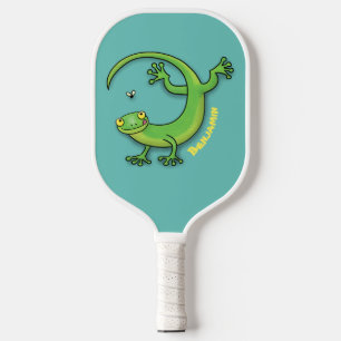 Palas De Pickleball Saludos felices de gecko verde lindo con personali