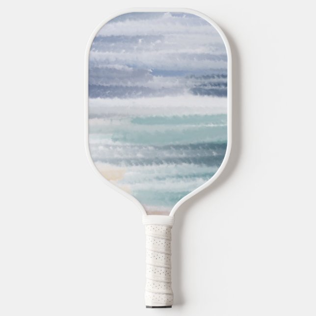 Palas De Pickleball Sandy Beach Ocean Waves Cloudy Sky Resumen (Anverso)