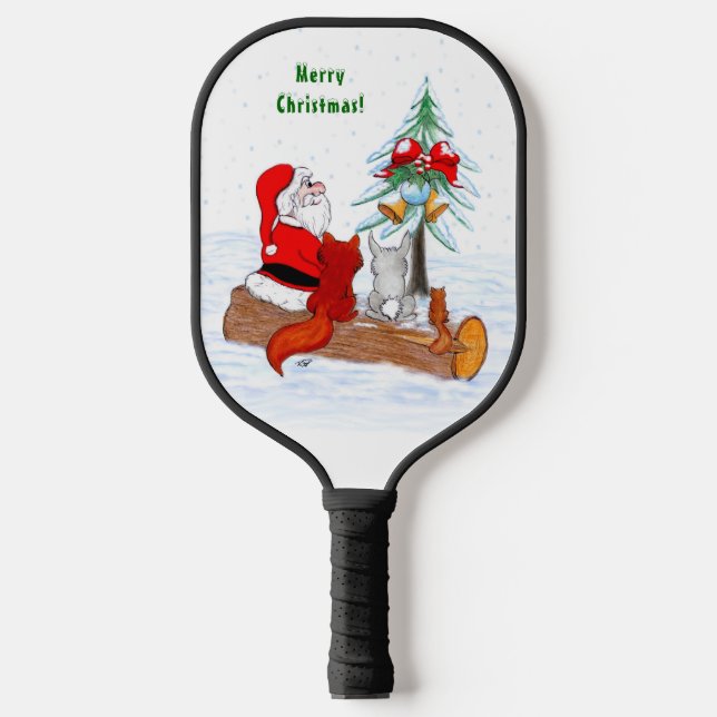 Palas De Pickleball Santa Claus con Fox de Conejo y Squirrel (Anverso)