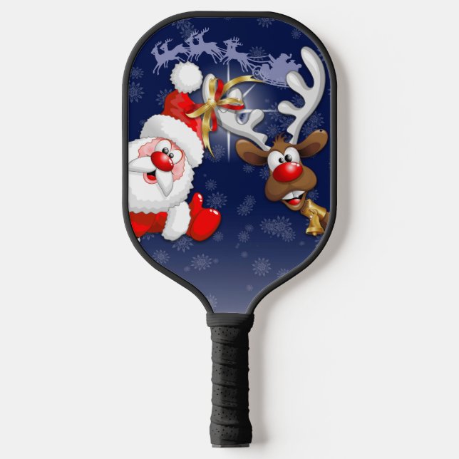 Palas De Pickleball Santa y los renos Feliz Personalizado (Anverso)