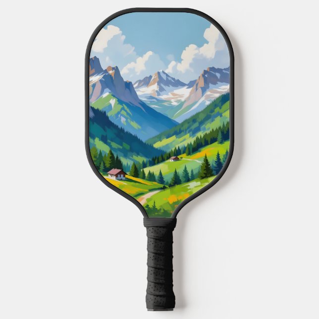 Palas De Pickleball Scenic Alpine Landscape – Lush Valley and Snow (Anverso)