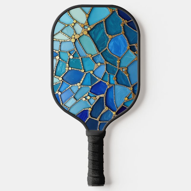 Palas De Pickleball Sea of Waves Blue and Gold Mosaic Fine Art (Anverso)