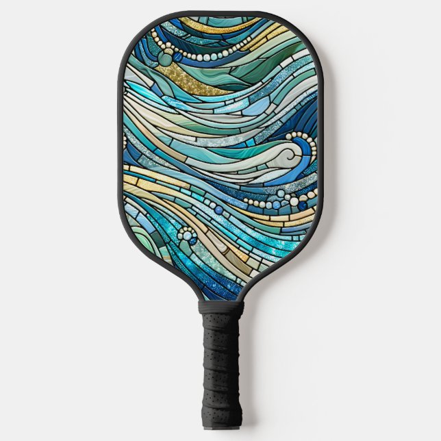 Palas De Pickleball Sea of Waves Teal Mosaic Fine Art (Anverso)