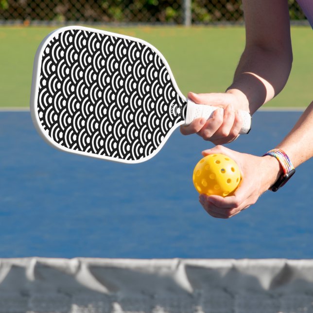 Palas De Pickleball Seigaiha, olas, japonés, blanco y negro (in situ)