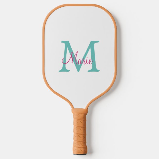 Palas De Pickleball sencillo mínimo añadir nombre monograma azul rosa  (Anverso)