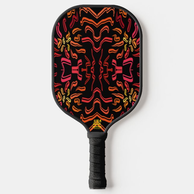 Palas De Pickleball Shades Of Orange Red Yellow Ribbon Art Design (Anverso)