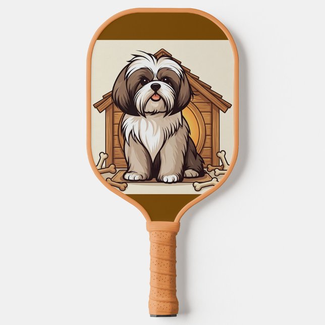 Palas De Pickleball Shih Tzu Art  (“Fluffy pup pickleball paddle with cute doghouse art.)