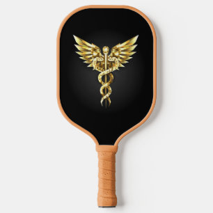 Palas De Pickleball Símbolo poligonal de oro Caduceus