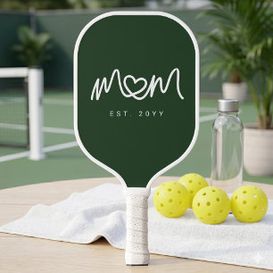 Palas De Pickleball Simple Corazón Verde Oscuro Escritura Mamá Estable
