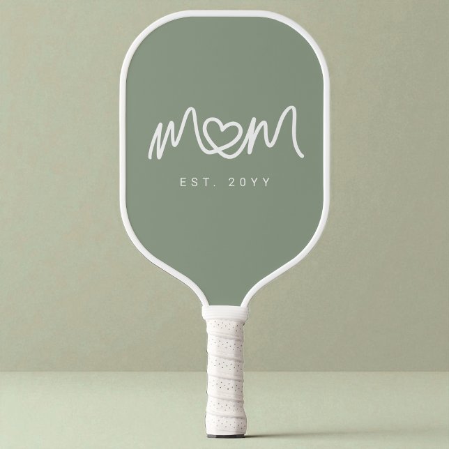 Palas De Pickleball Simple Green Cute Heart Script Mamá Establecida Es (Simple Green Cute Heart Script Mom Established Est Pickleball Paddle)