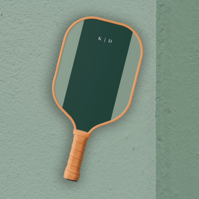 Palas De Pickleball Simple Stripe Monograma Verde oscuro (Elegant Simple Monogram Pickleball Paddle.)