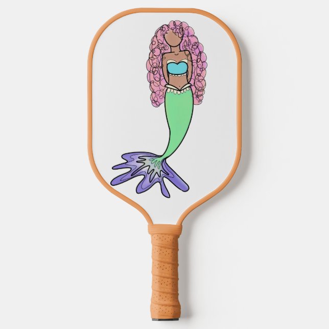 Palas De Pickleball sirena de arco iris rosa azul violeta verde rizo n (Anverso)