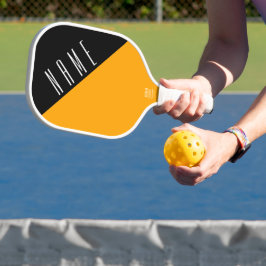 Palas De Pickleball Sleek Black Golden Yellow White Diagonal Textos