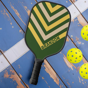 Palas De Pickleball Sol Verde Chevron Nostálgico Vintage con Nombre