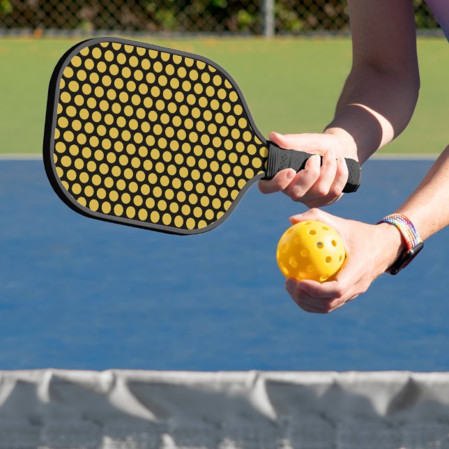 Palas De Pickleball Solid Black with Metallic Gold Dot Style (in situ)