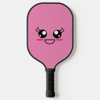 Palas De Pickleball Sonriente Cara Kawaii Sobre El Paddle De Bolas De