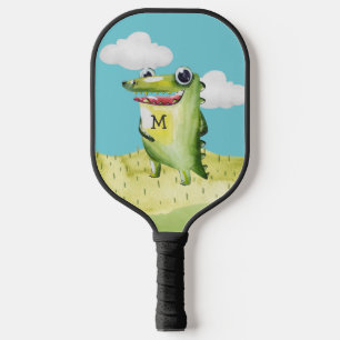 Palas De Pickleball Sonriente Gator caprichoso con tu monograma inicia