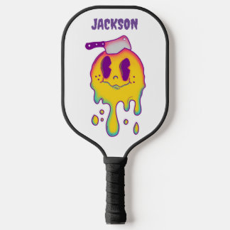 Palas De Pickleball sonrisa psicodélica y cráneo nombre personalizado