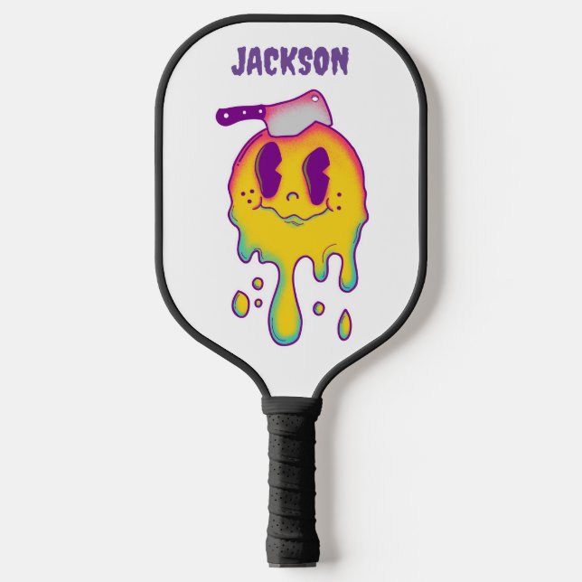 Palas De Pickleball sonrisa psicodélica y cráneo nombre personalizado  (Anverso)