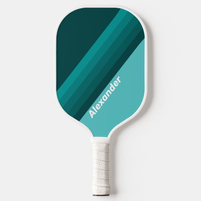 Palas De Pickleball Sport Aqua Fade Stripes with Name (Anverso)