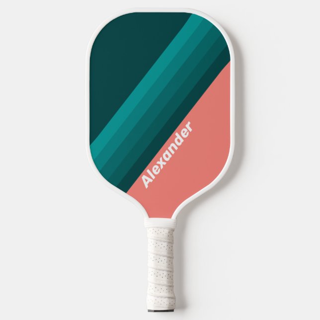 Palas De Pickleball Sport Flamingo Aqua Stripes with Name (Anverso)