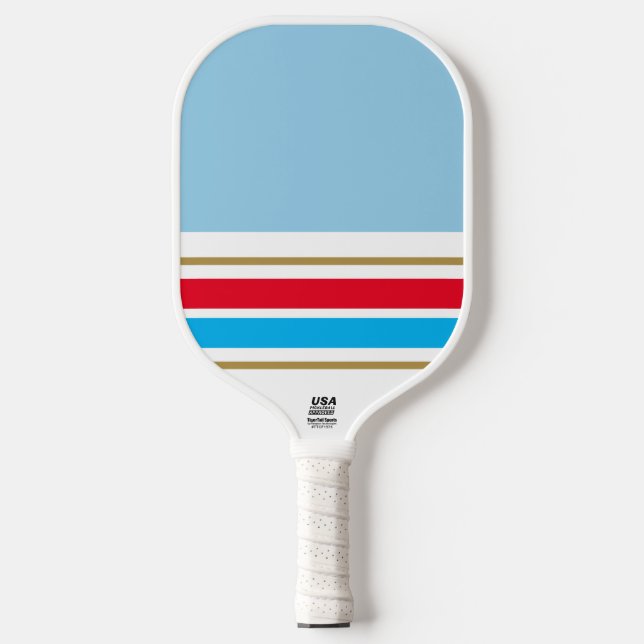 Palas De Pickleball Sporty Pastel Blue Bright Sky Red Carreras Stripes (Anverso)