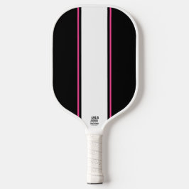 Palas De Pickleball Sporty White Pink Carreras Strips Fondo negro