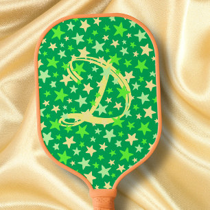 Palas De Pickleball Star Green Moderno Elegante Monograma Elegante Ini