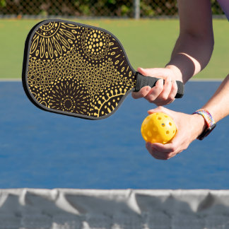 Palas De Pickleball Stylish Black Gold Ethnic Floral Pickleball Paddle
