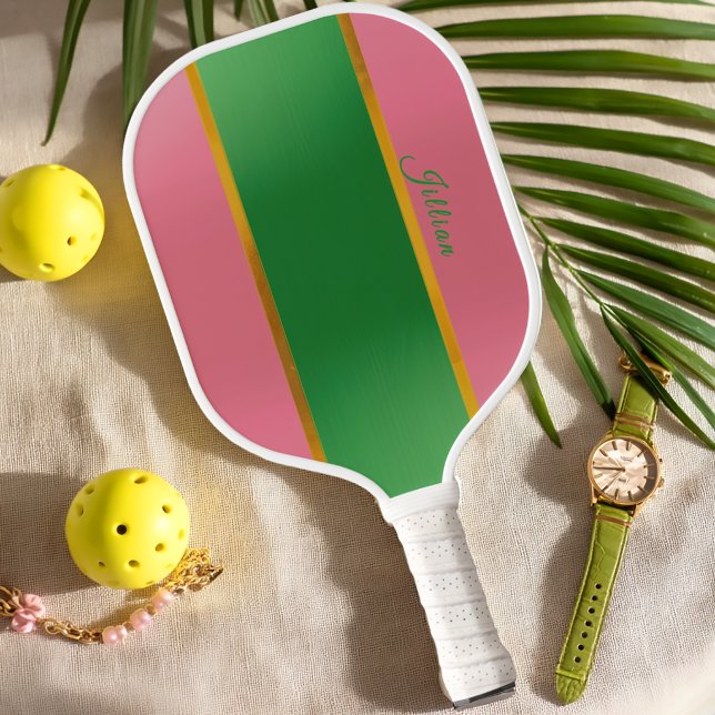 Palas De Pickleball Stylish Pink Green Monogram Preppy  (Pink and Green Monogrammed Pickleball Paddle 
)